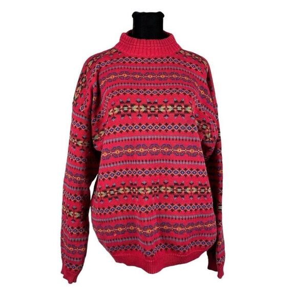 Vintage Eddie Bauer Cotton Fair Isle Oversized Mock Neck Sweater - Women’s M - Picture 1 of 6